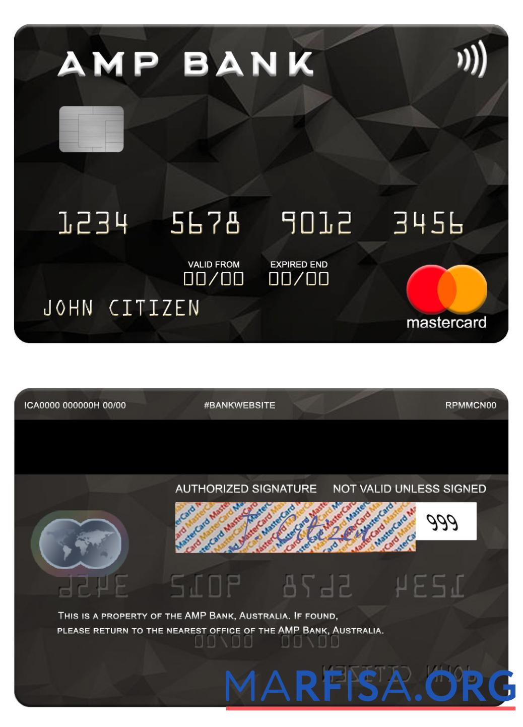 Downloadable Australia AMP Bank mastercard download for verification